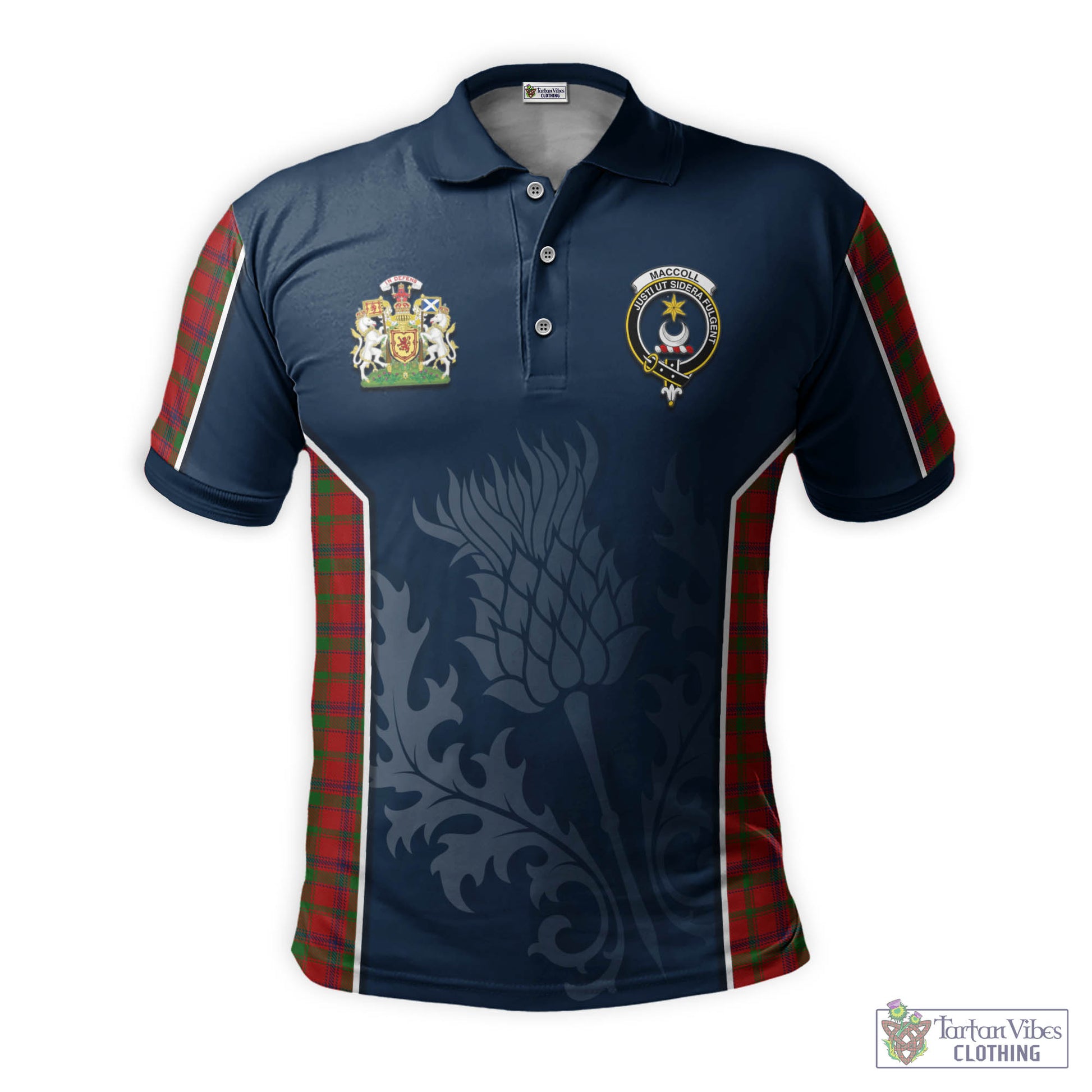 Tartan Vibes Clothing MacColl Tartan Men's Polo Shirt with Family Crest and Scottish Thistle Vibes Sport Style