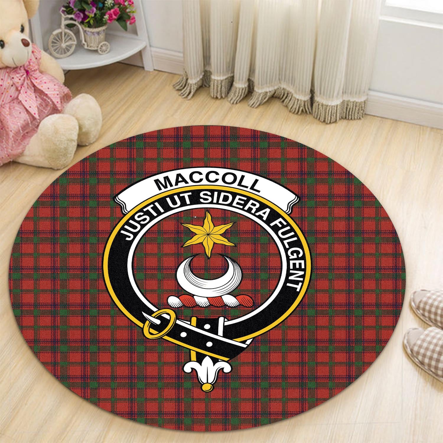 maccoll-tartan-round-rug-with-family-crest