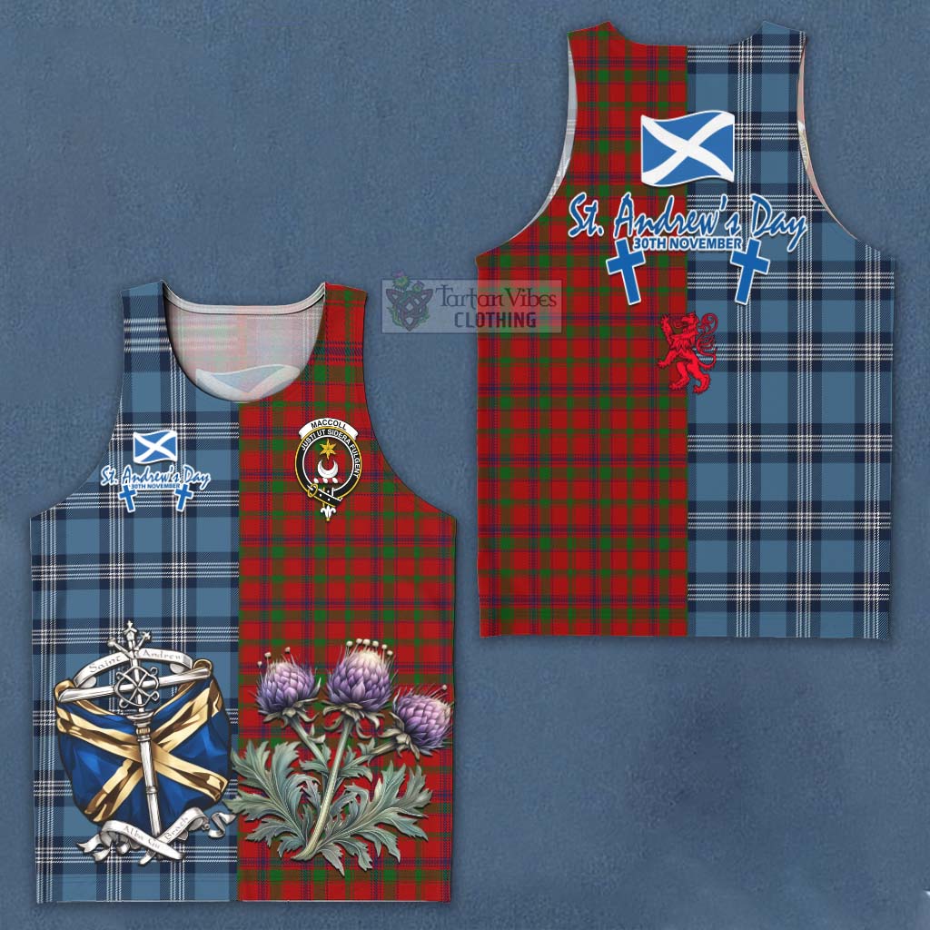 Tartan Vibes Clothing MacColl (McColl) Tartan Men's Tank Top Happy St. Andrew's Day Half Tartan Style