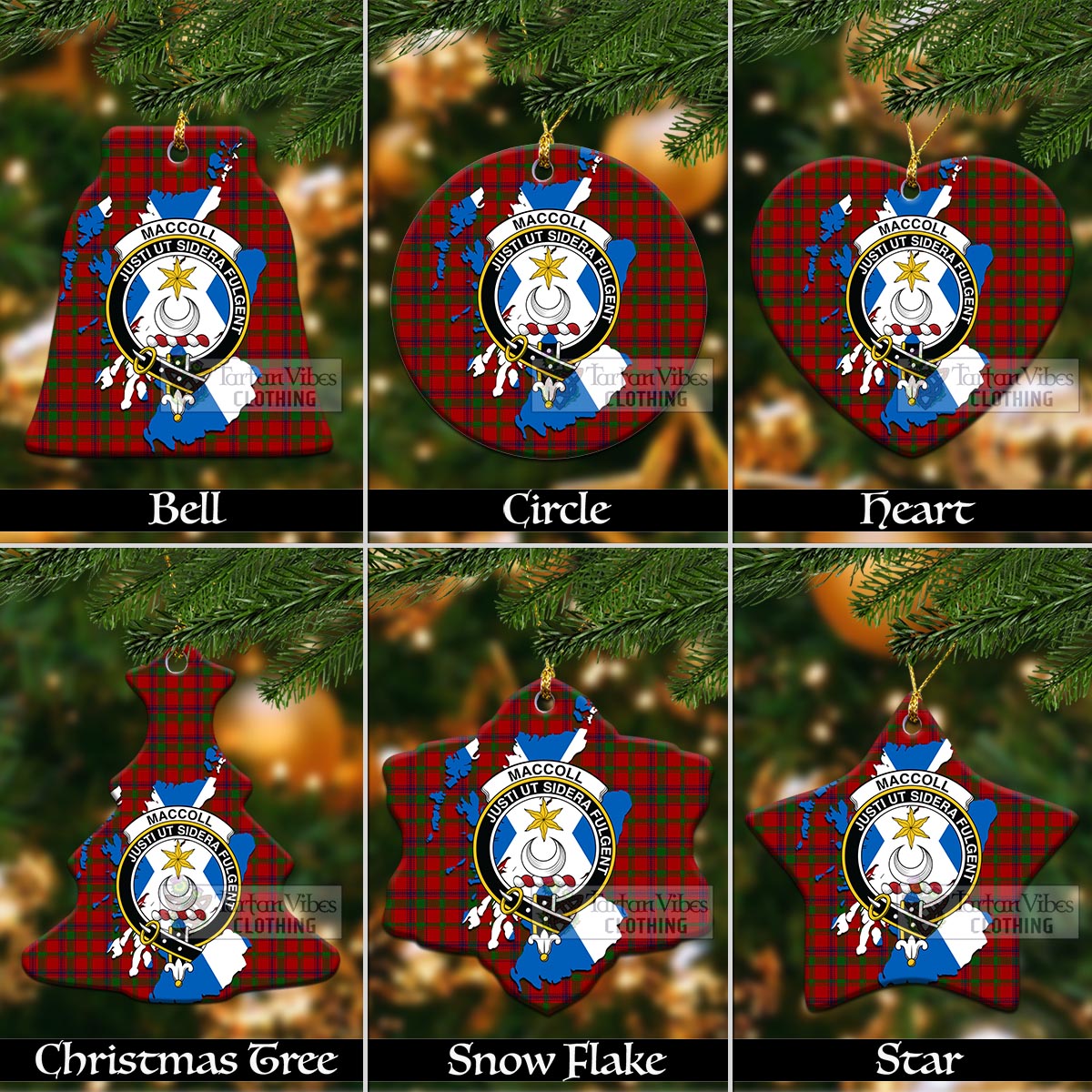 Tartan Vibes Clothing MacColl (McColl) Tartan Christmas Ornament with Family Crest and Scotland Map