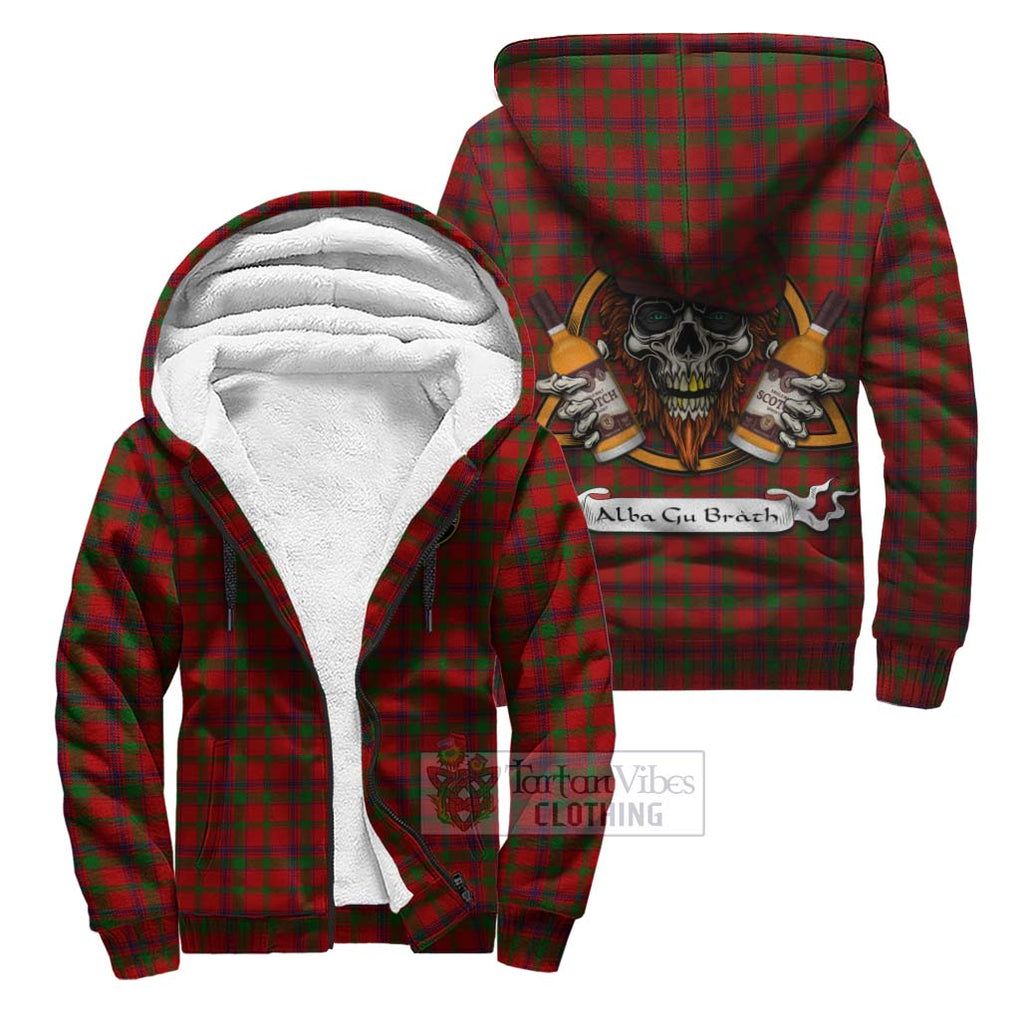 Tartan Vibes Clothing MacColl (McColl) Tartan Sherpa Hoodie with Family Crest and Bearded Skull Holding Bottles of Whiskey