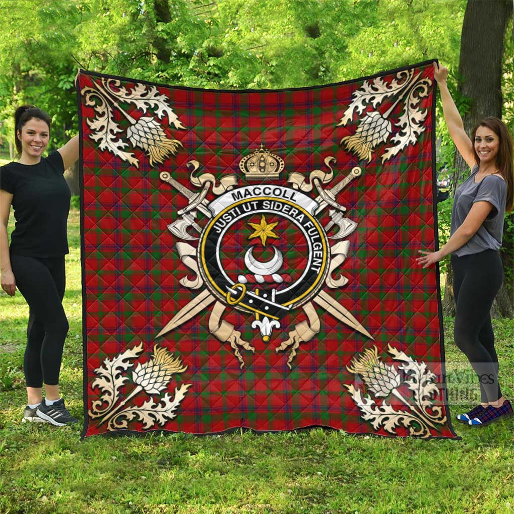 Tartan Vibes Clothing MacColl (McColl) Tartan Quilt with Family Crest and Scottish Golden Courage Shield