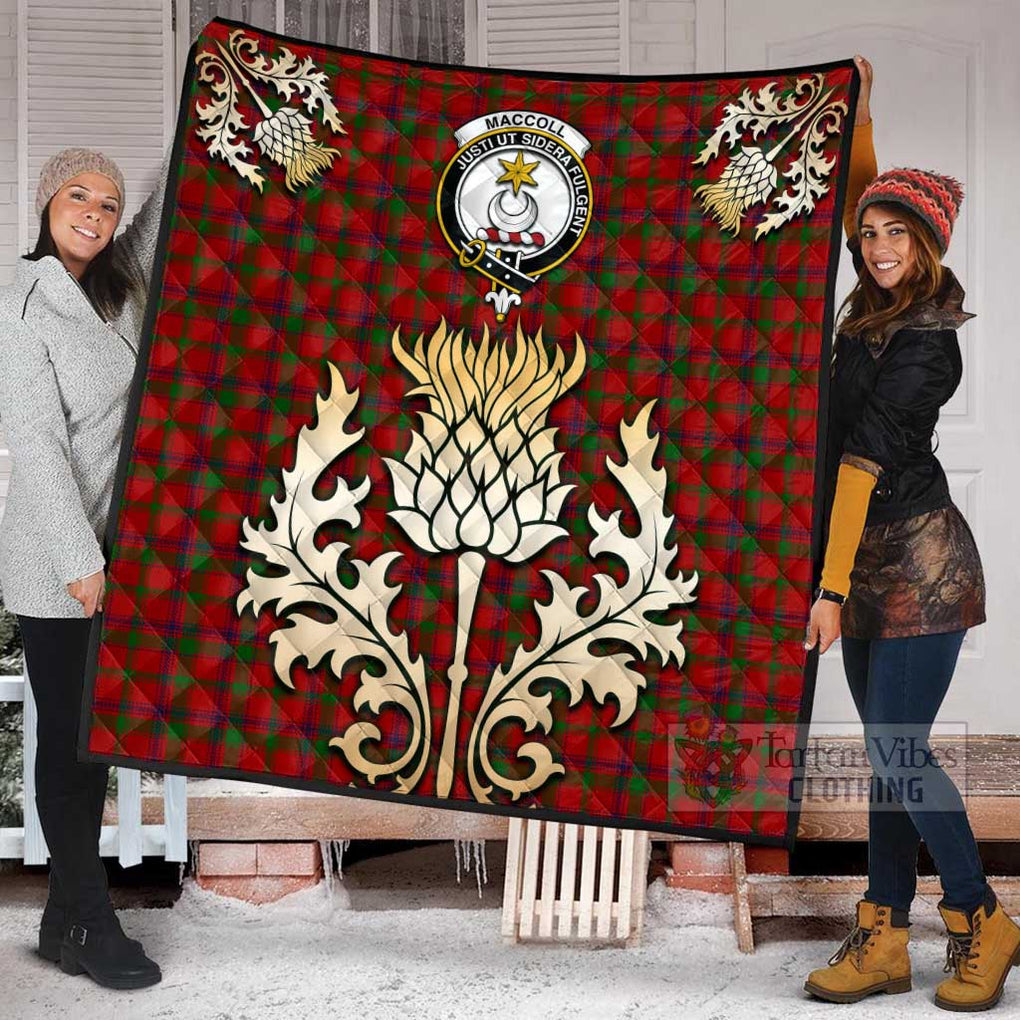 Tartan Vibes Clothing MacColl (McColl) Tartan Quilt with Family Crest and Golden Thistle Style