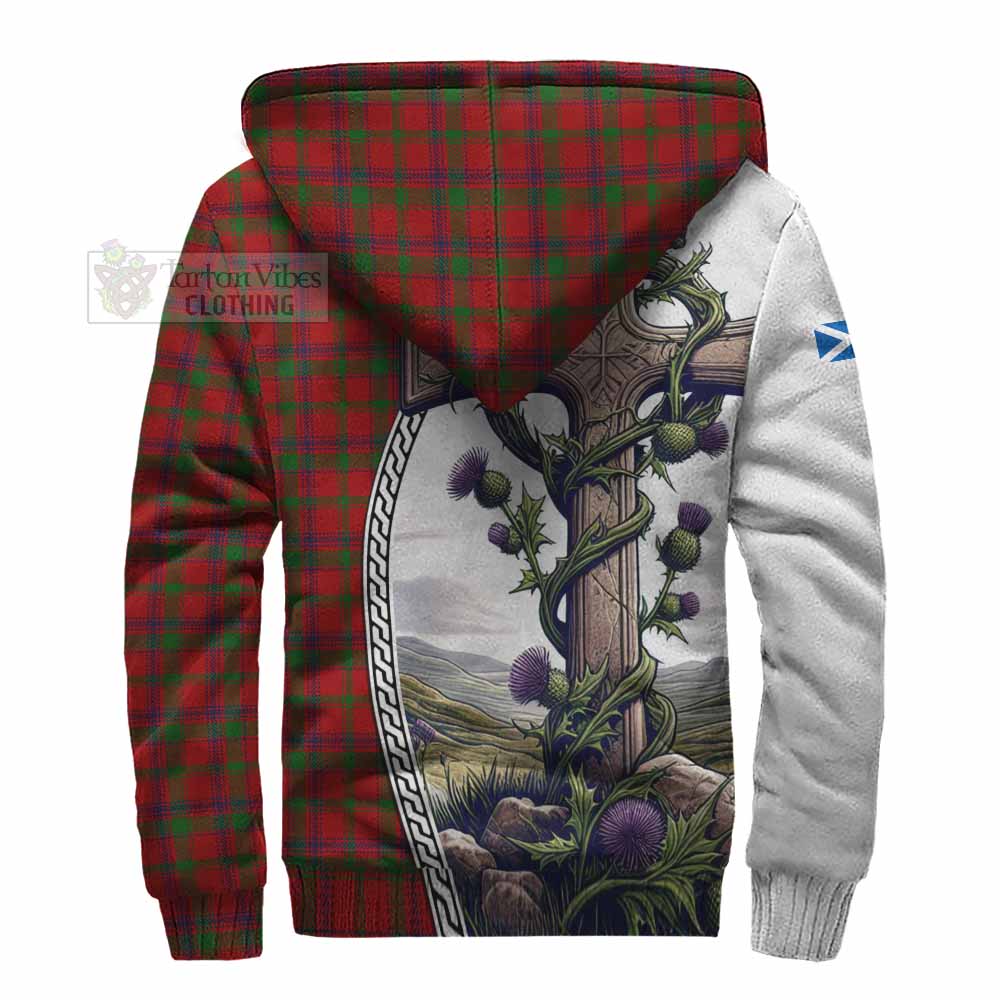 Tartan Vibes Clothing MacColl (McColl) Tartan Sherpa Hoodie with Family Crest and St. Andrew's Cross Accented by Thistle Vines