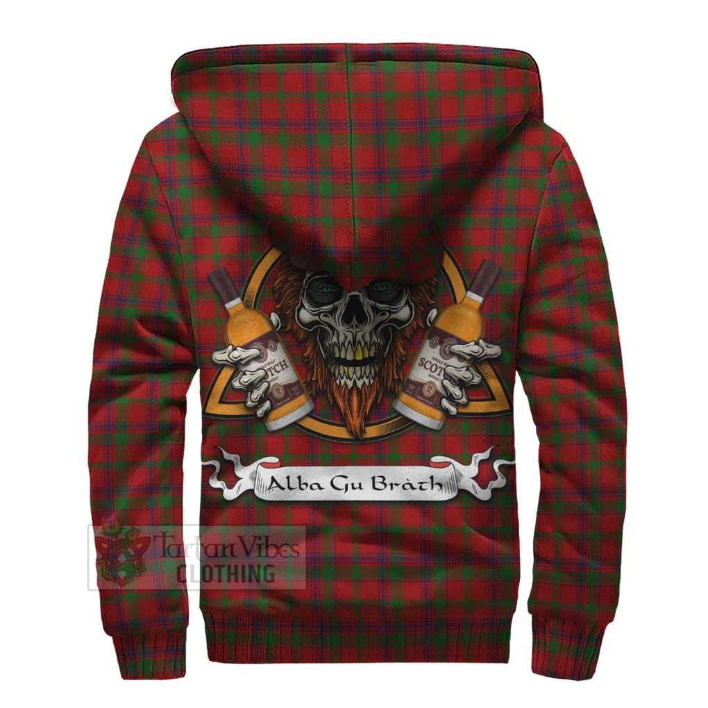 Tartan Vibes Clothing MacColl (McColl) Tartan Sherpa Hoodie with Family Crest and Bearded Skull Holding Bottles of Whiskey