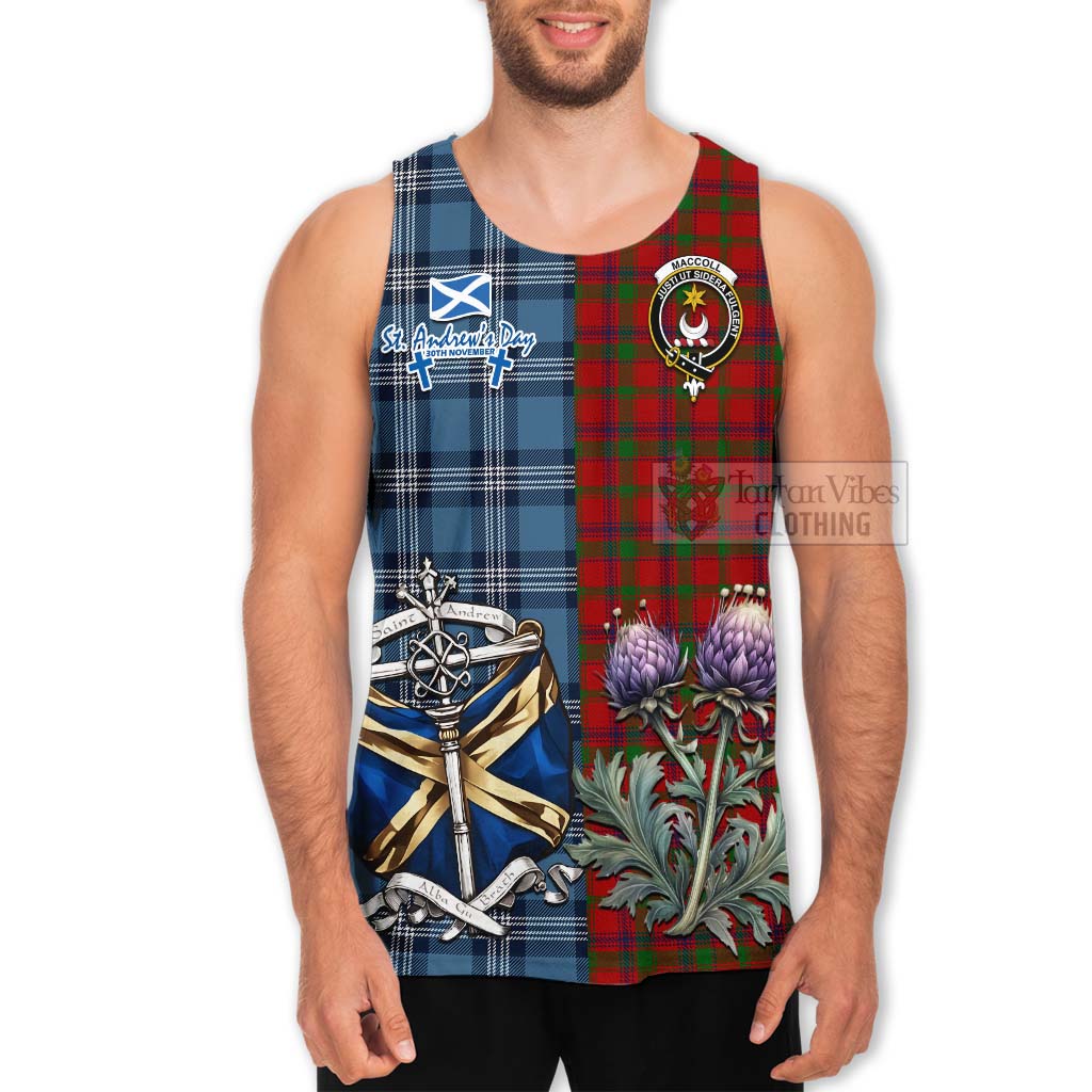 Tartan Vibes Clothing MacColl (McColl) Tartan Men's Tank Top Happy St. Andrew's Day Half Tartan Style