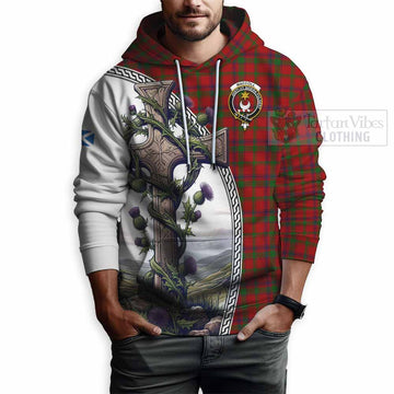 MacColl (McColl) Tartan Hoodie with Family Crest and St. Andrew's Cross Accented by Thistle Vines