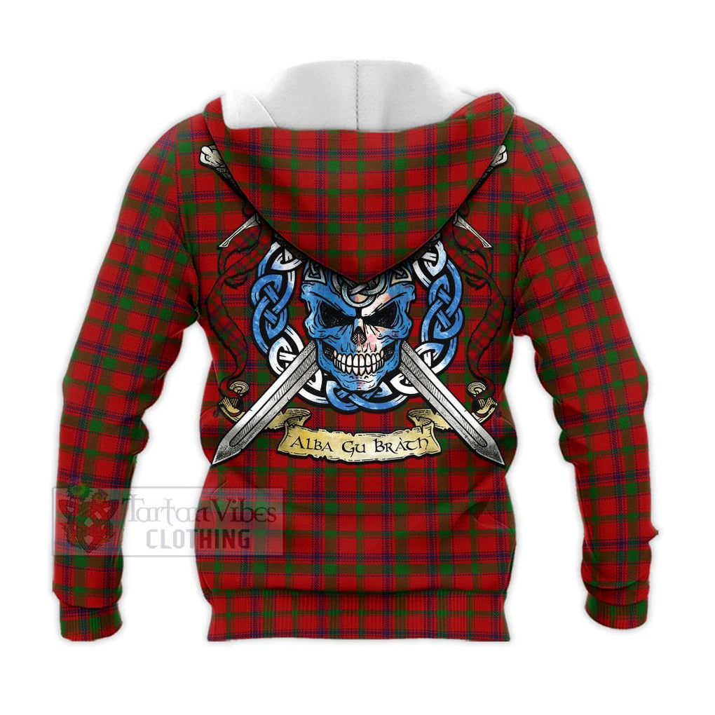 Tartan Vibes Clothing MacColl (McColl) Tartan Knitted Hoodie with Family Crest Celtic Skull Style