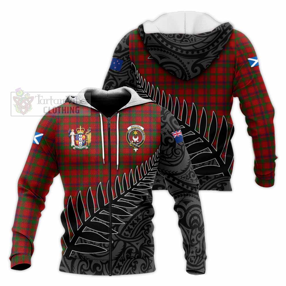 Tartan Vibes Clothing MacColl (McColl) Crest Tartan Knitted Hoodie with New Zealand Silver Fern Half Style