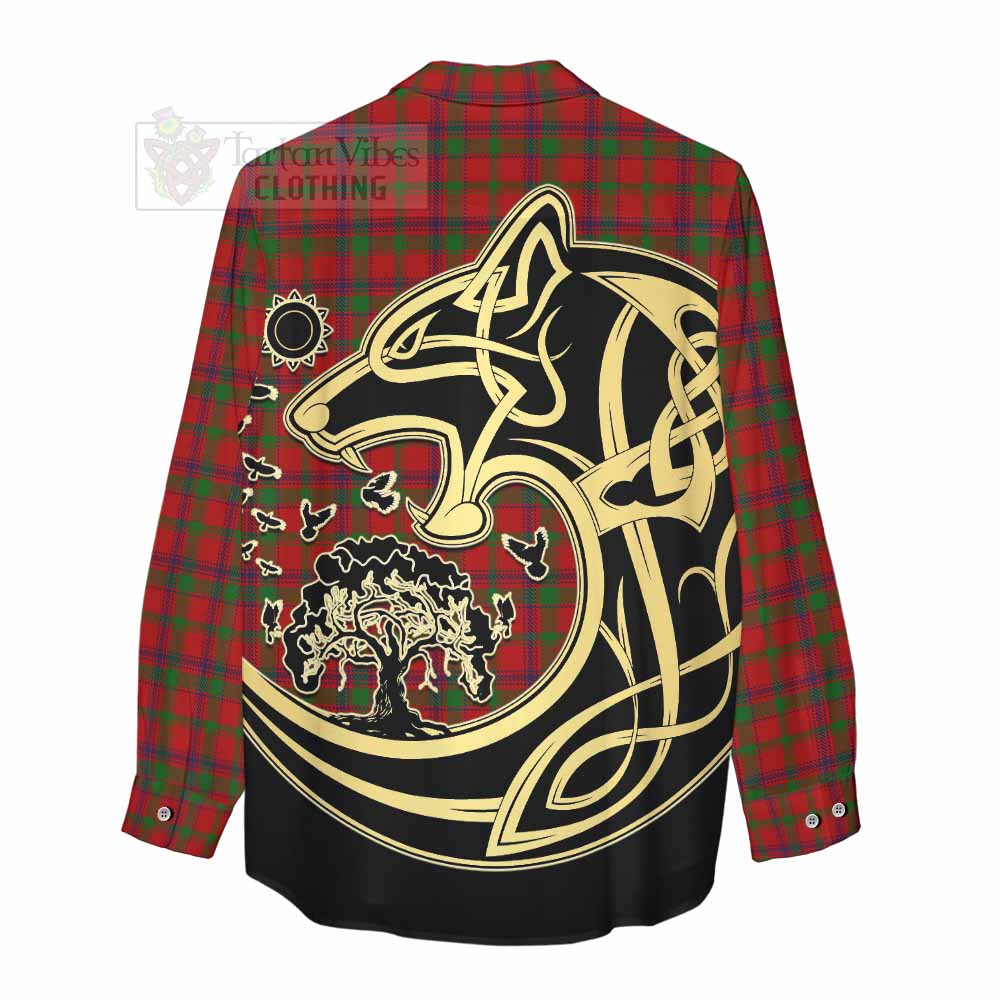 Tartan Vibes Clothing MacColl (McColl) Tartan Women's Casual Shirt with Family Crest Celtic Wolf Style