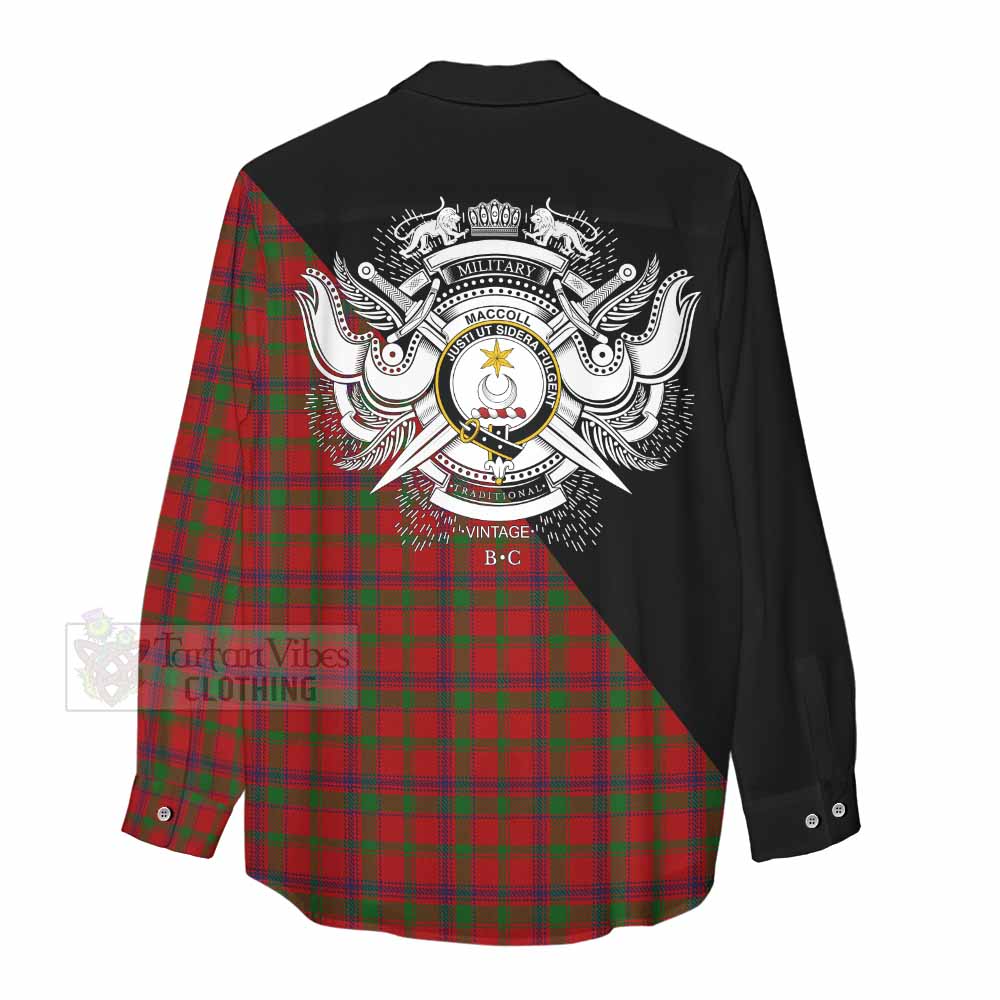 Tartan Vibes Clothing MacColl (McColl) Tartan Women's Casual Shirt with Family Crest and Military Logo Style