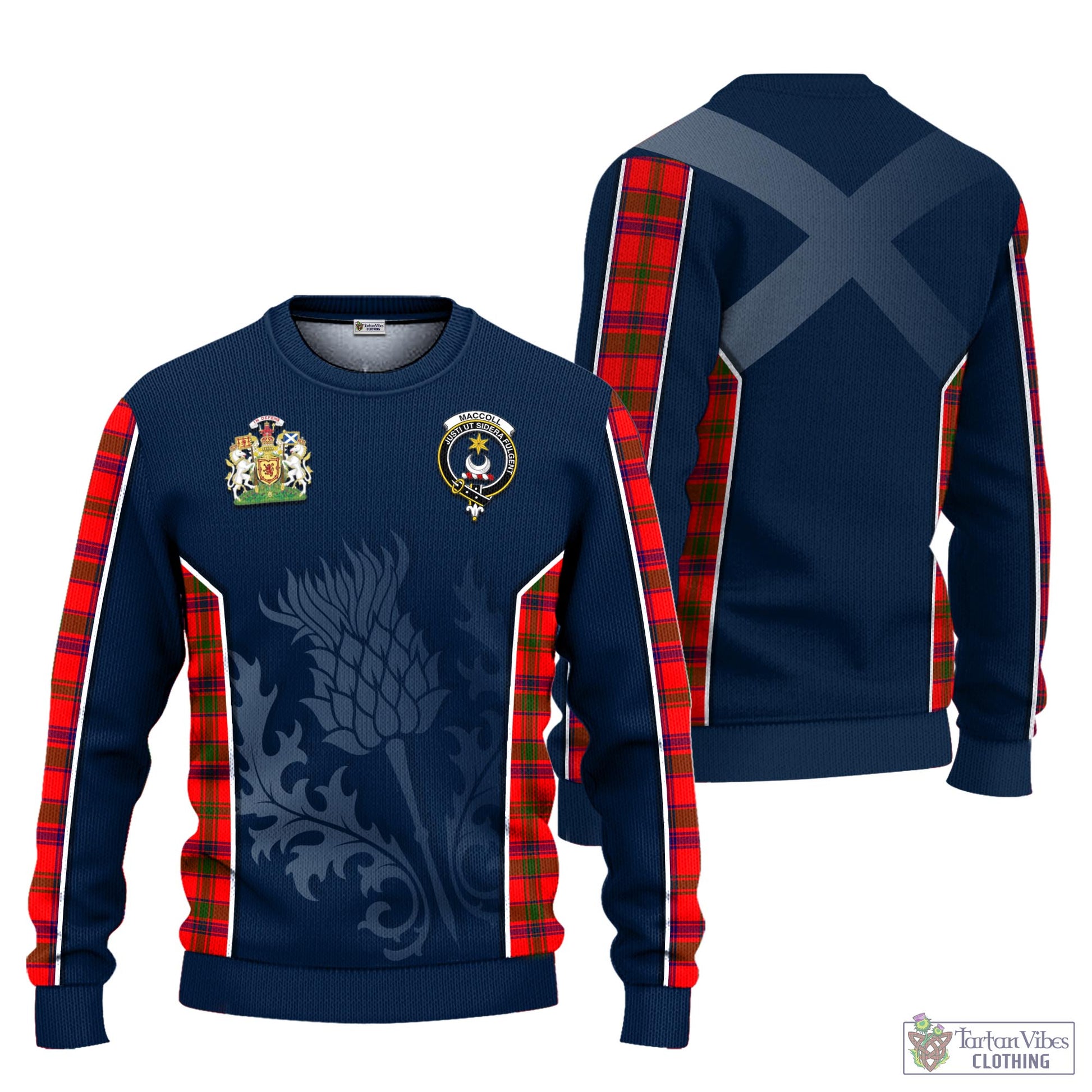 Tartan Vibes Clothing MacColl Modern Tartan Knitted Sweatshirt with Family Crest and Scottish Thistle Vibes Sport Style