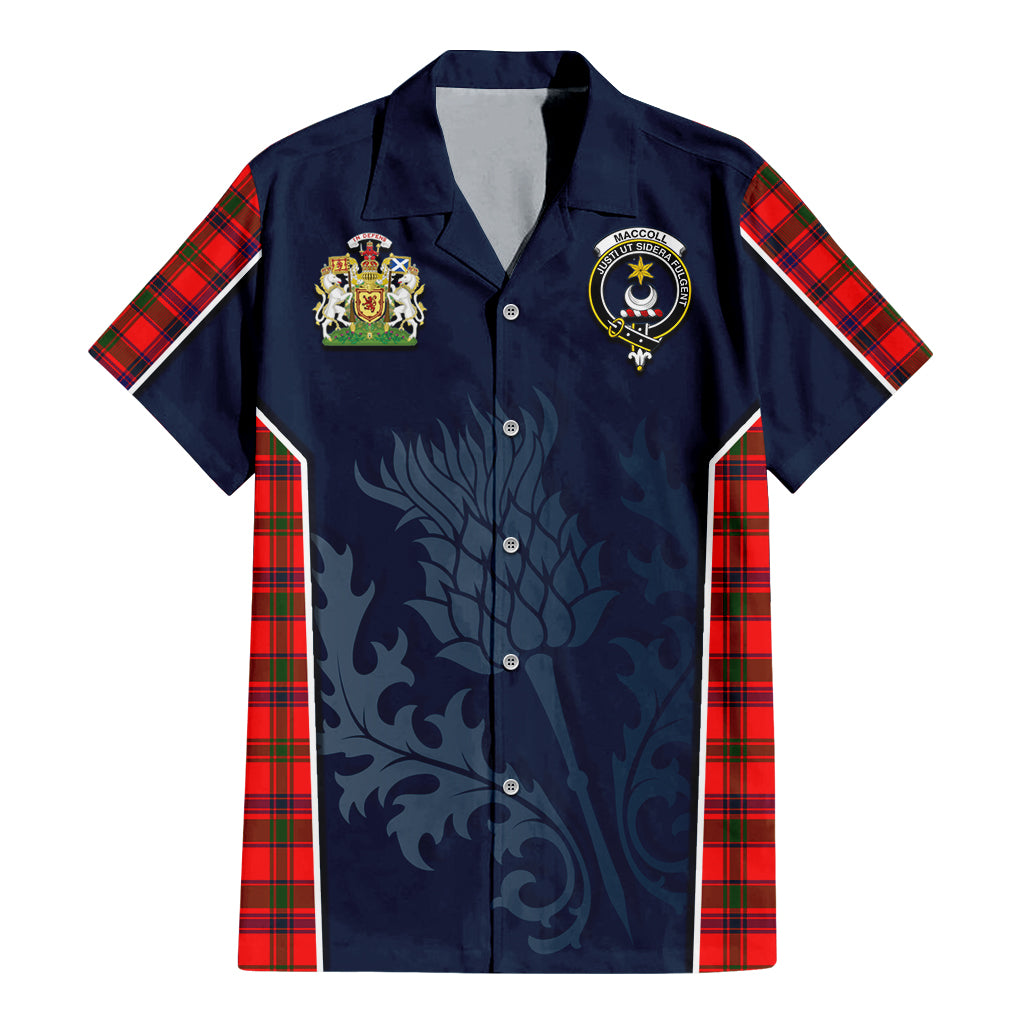 Tartan Vibes Clothing MacColl Modern Tartan Short Sleeve Button Up Shirt with Family Crest and Scottish Thistle Vibes Sport Style