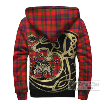 MacColl Modern Tartan Sherpa Hoodie with Family Crest Celtic Wolf Style