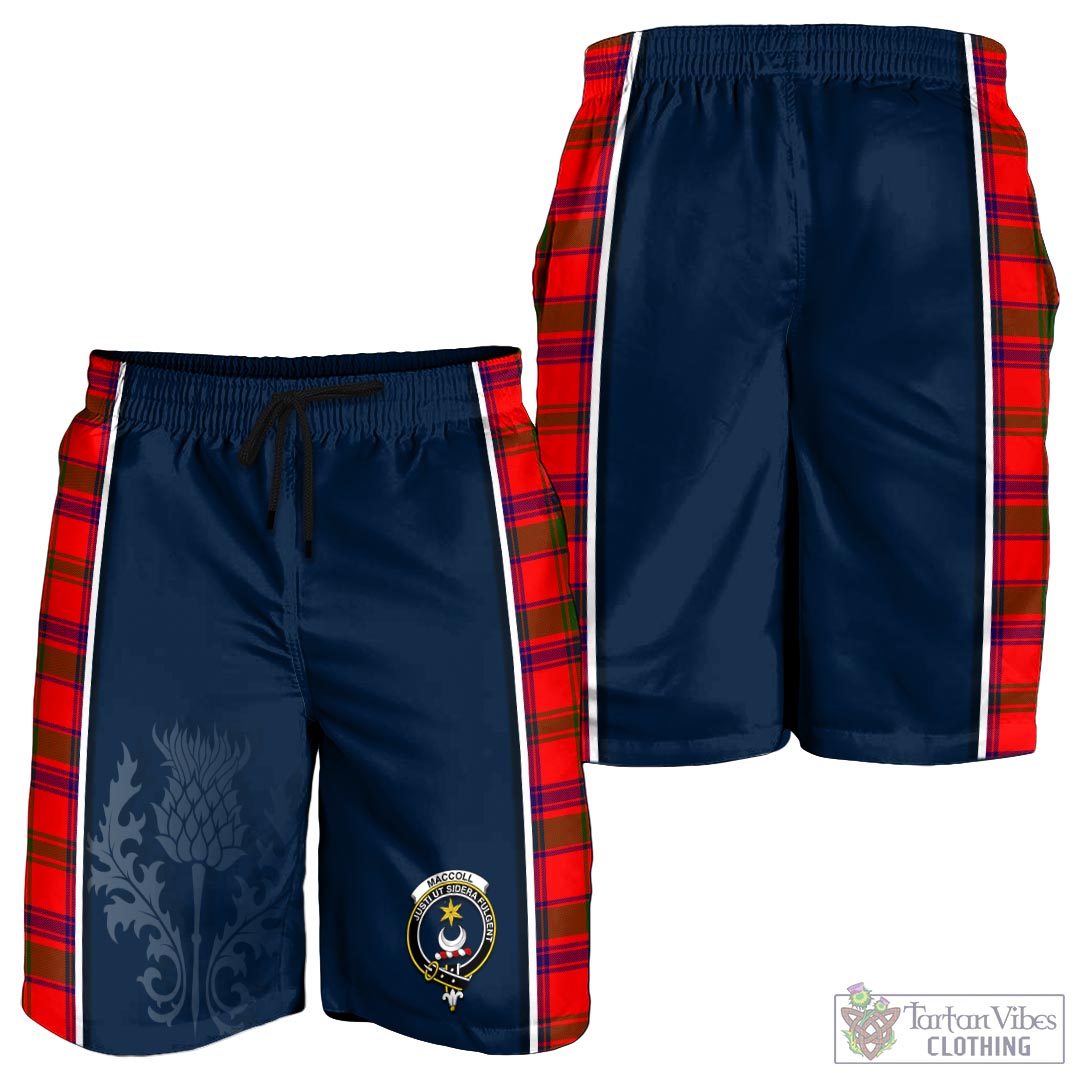 Tartan Vibes Clothing MacColl Modern Tartan Men's Shorts with Family Crest and Scottish Thistle Vibes Sport Style