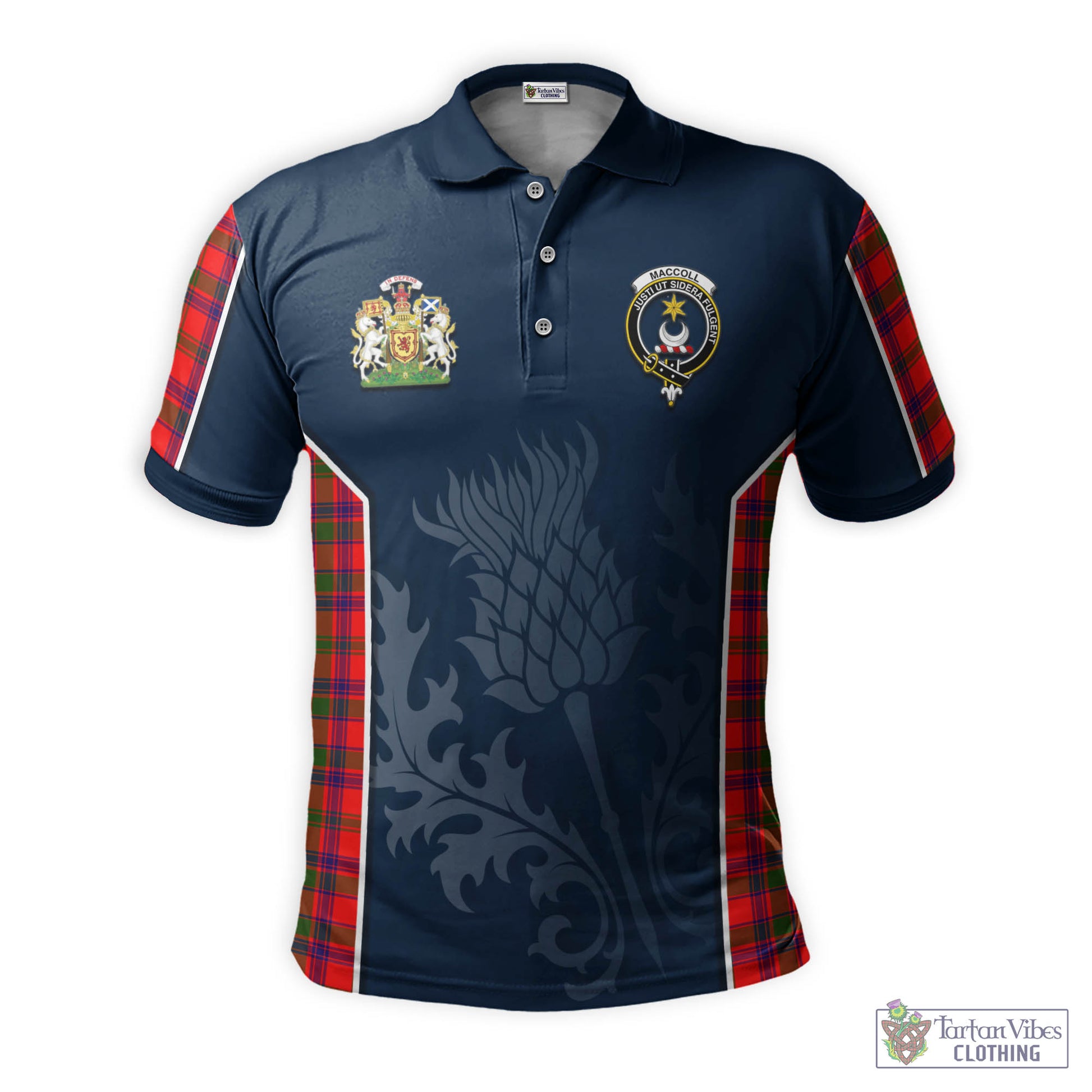 Tartan Vibes Clothing MacColl Modern Tartan Men's Polo Shirt with Family Crest and Scottish Thistle Vibes Sport Style