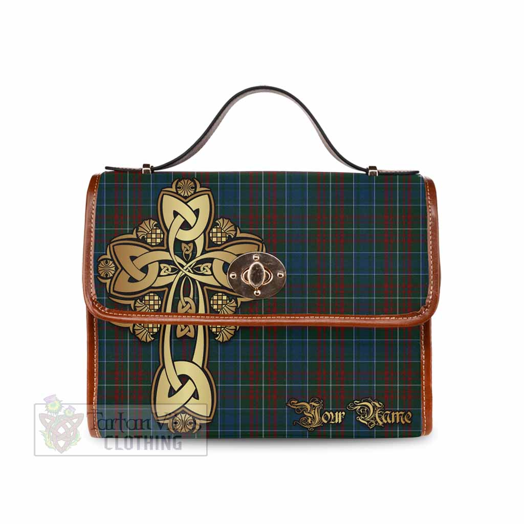 MacConnell (McConnell) Tartan Waterproof Canvas Bag Golden Thistle Celtic Cross Style Brown Leather Strap One Size 10.5*20*27cm - Tartan Vibes Clothing
