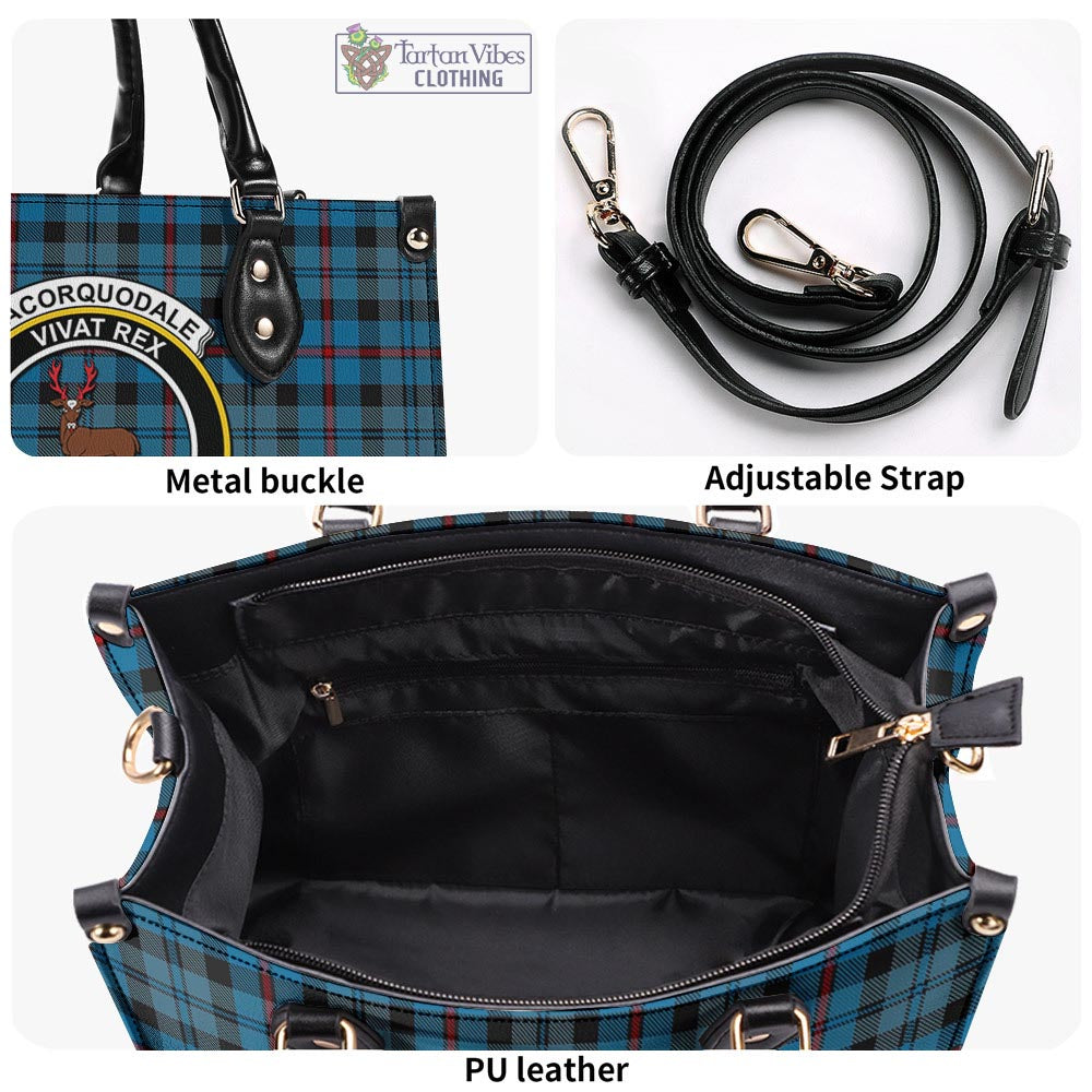 Tartan Vibes Clothing MacCorquodale Tartan Luxury Leather Handbags with Family Crest