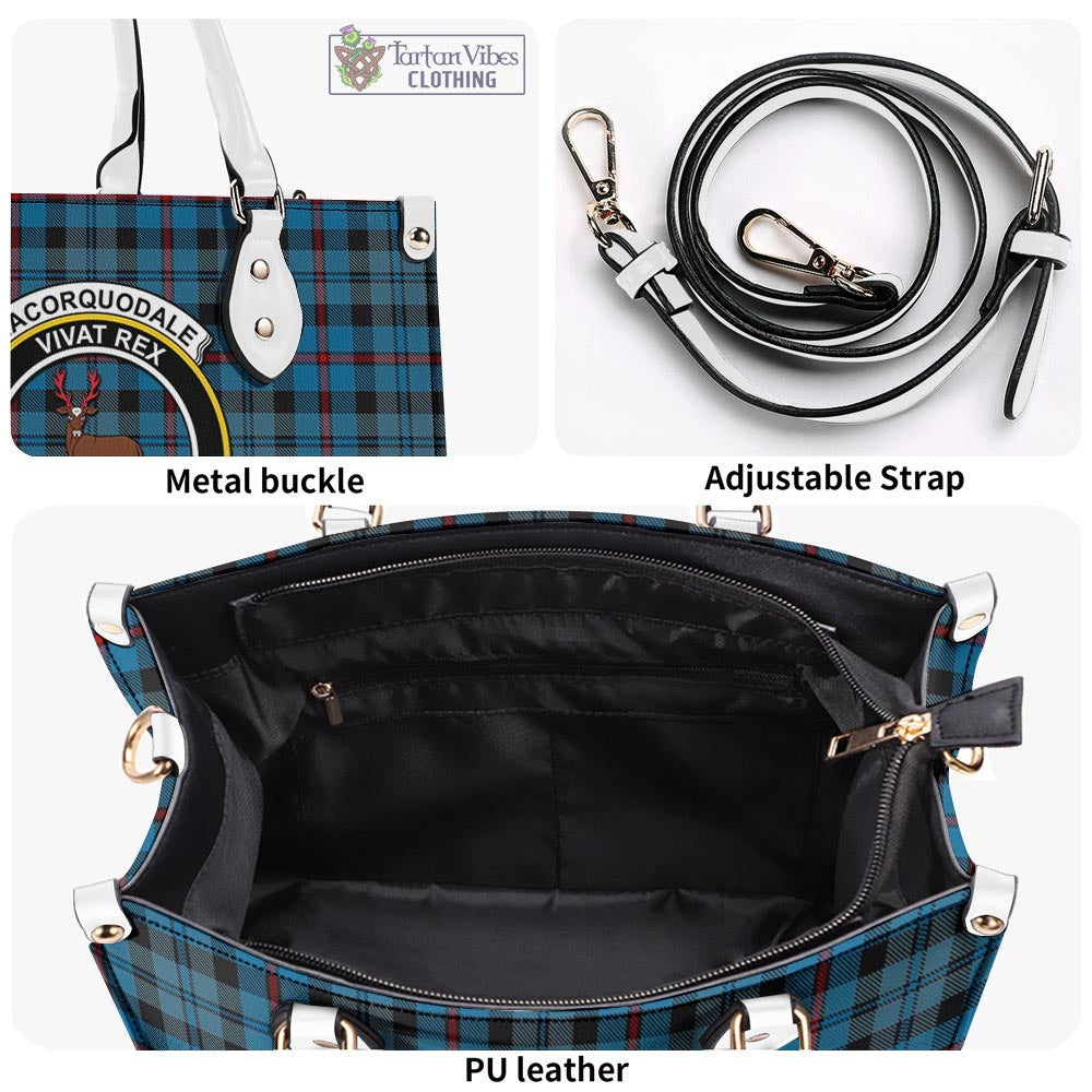 Tartan Vibes Clothing MacCorquodale Tartan Luxury Leather Handbags with Family Crest