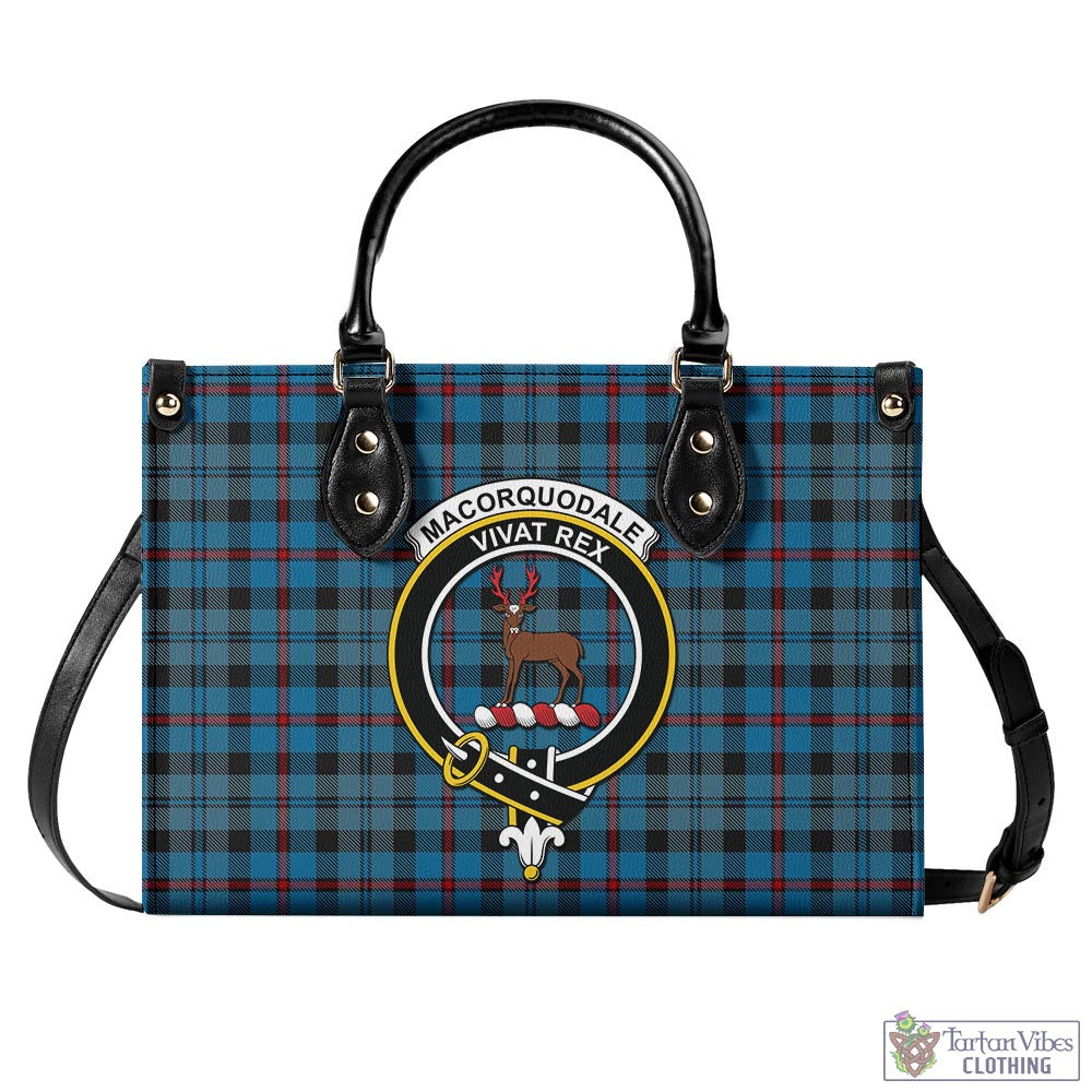 Tartan Vibes Clothing MacCorquodale Tartan Luxury Leather Handbags with Family Crest