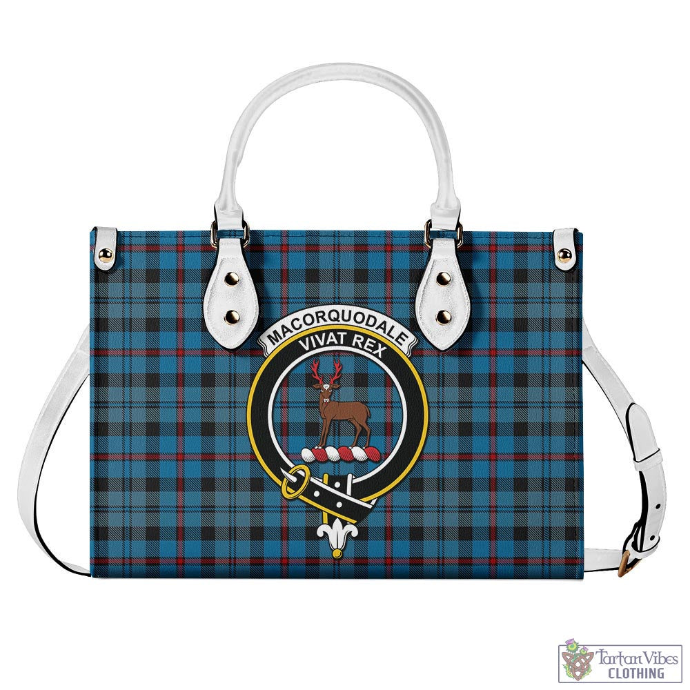 Tartan Vibes Clothing MacCorquodale Tartan Luxury Leather Handbags with Family Crest