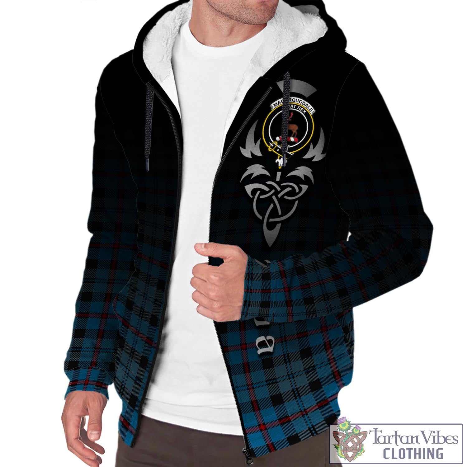 Tartan Vibes Clothing MacCorquodale Tartan Sherpa Hoodie Featuring Alba Gu Brath Family Crest Celtic Inspired