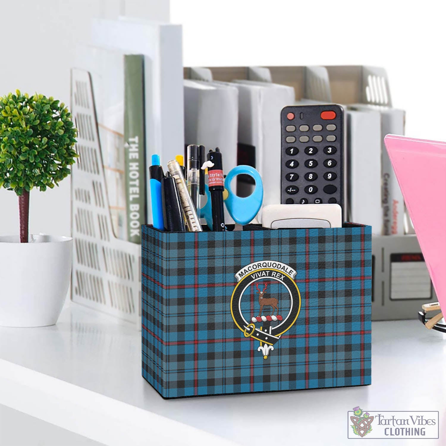 Tartan Vibes Clothing MacCorquodale Tartan Pen Holder with Family Crest