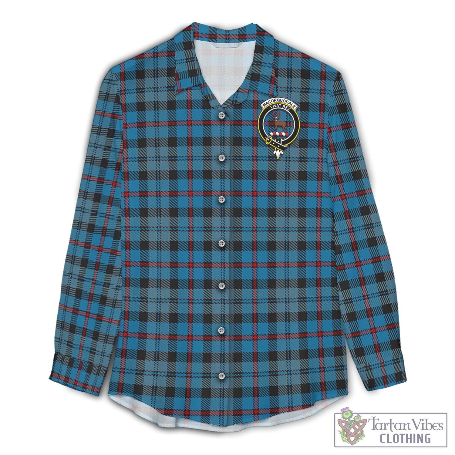 Tartan Vibes Clothing MacCorquodale Tartan Womens Casual Shirt with Family Crest