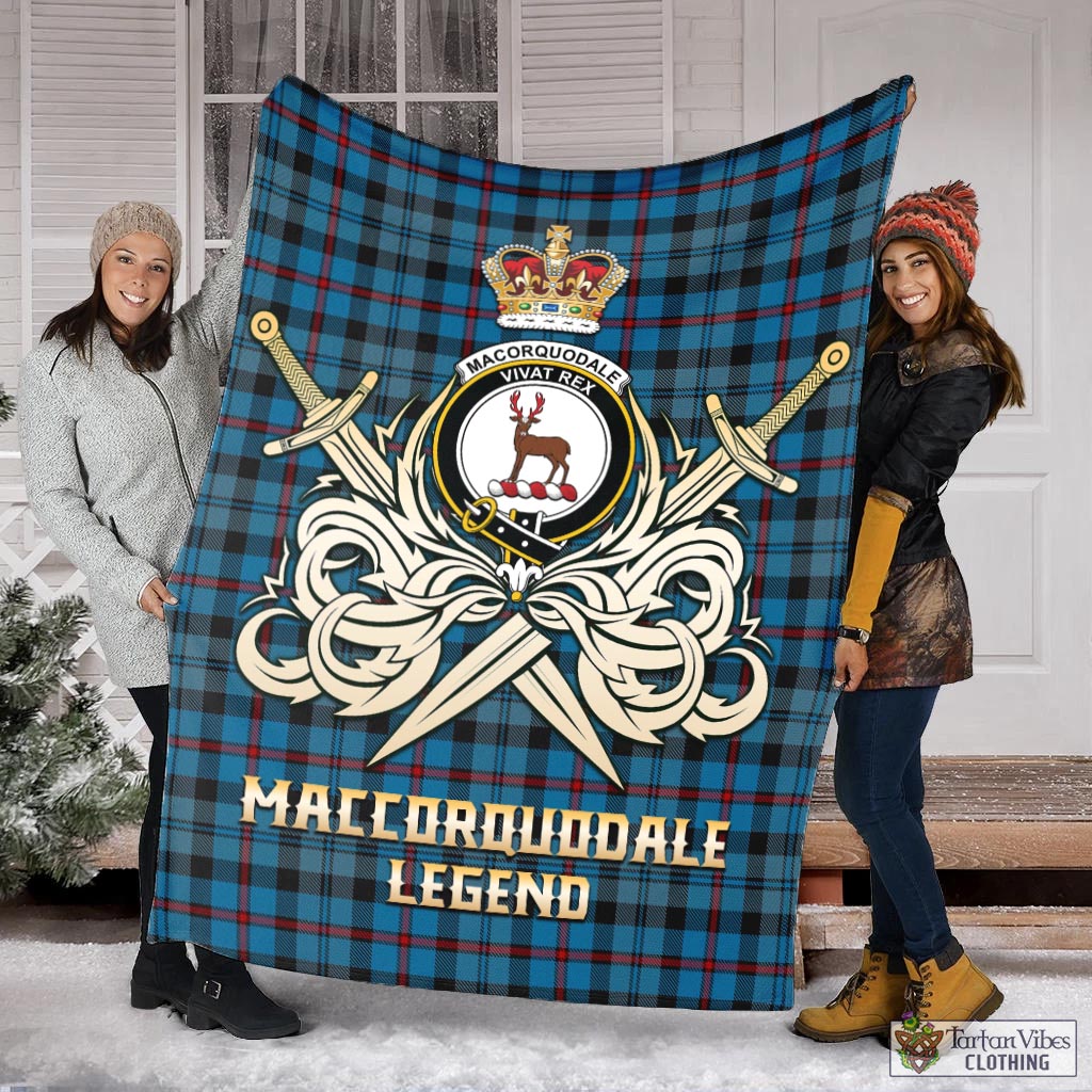 Tartan Vibes Clothing MacCorquodale Tartan Blanket with Clan Crest and the Golden Sword of Courageous Legacy