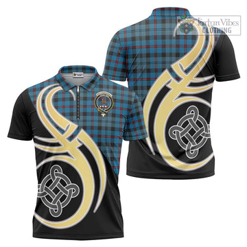 MacCorquodale (McCorquodale) Tartan Zipper Polo Shirt with Family Crest and Celtic Symbol Style