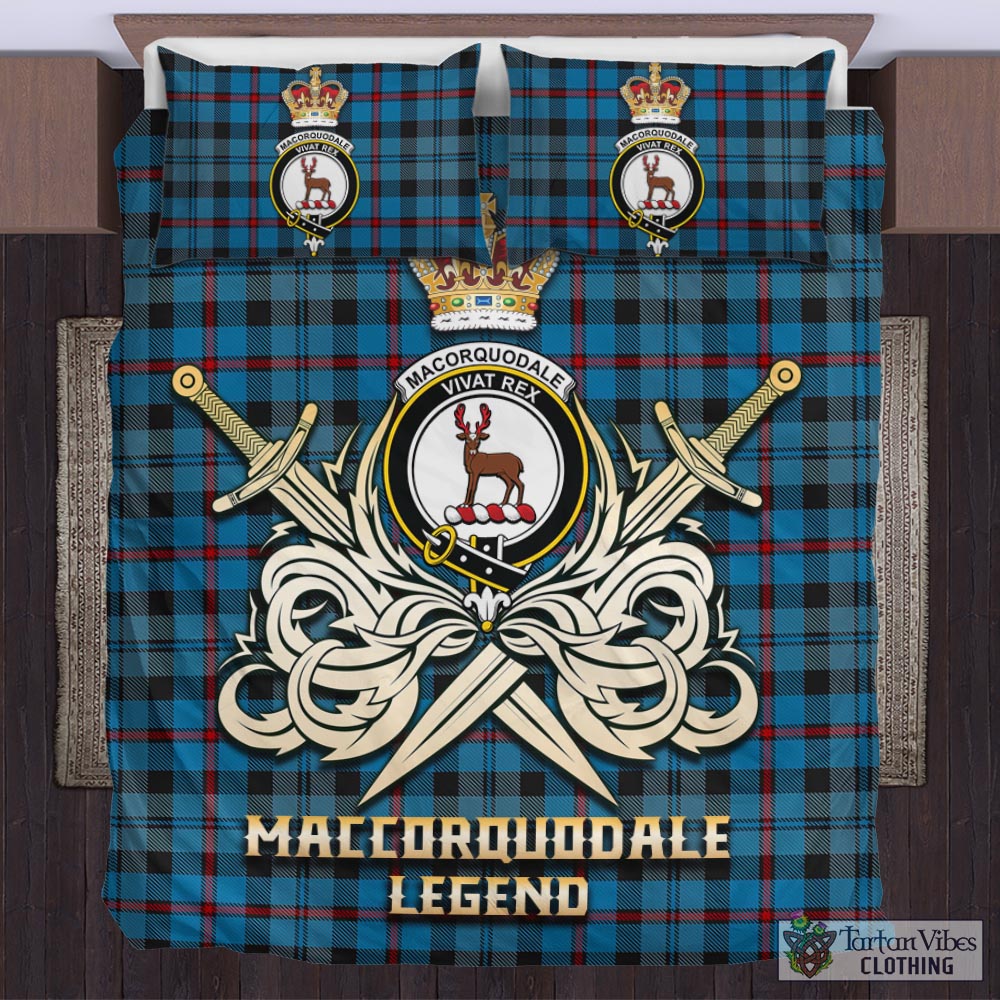 Tartan Vibes Clothing MacCorquodale Tartan Bedding Set with Clan Crest and the Golden Sword of Courageous Legacy