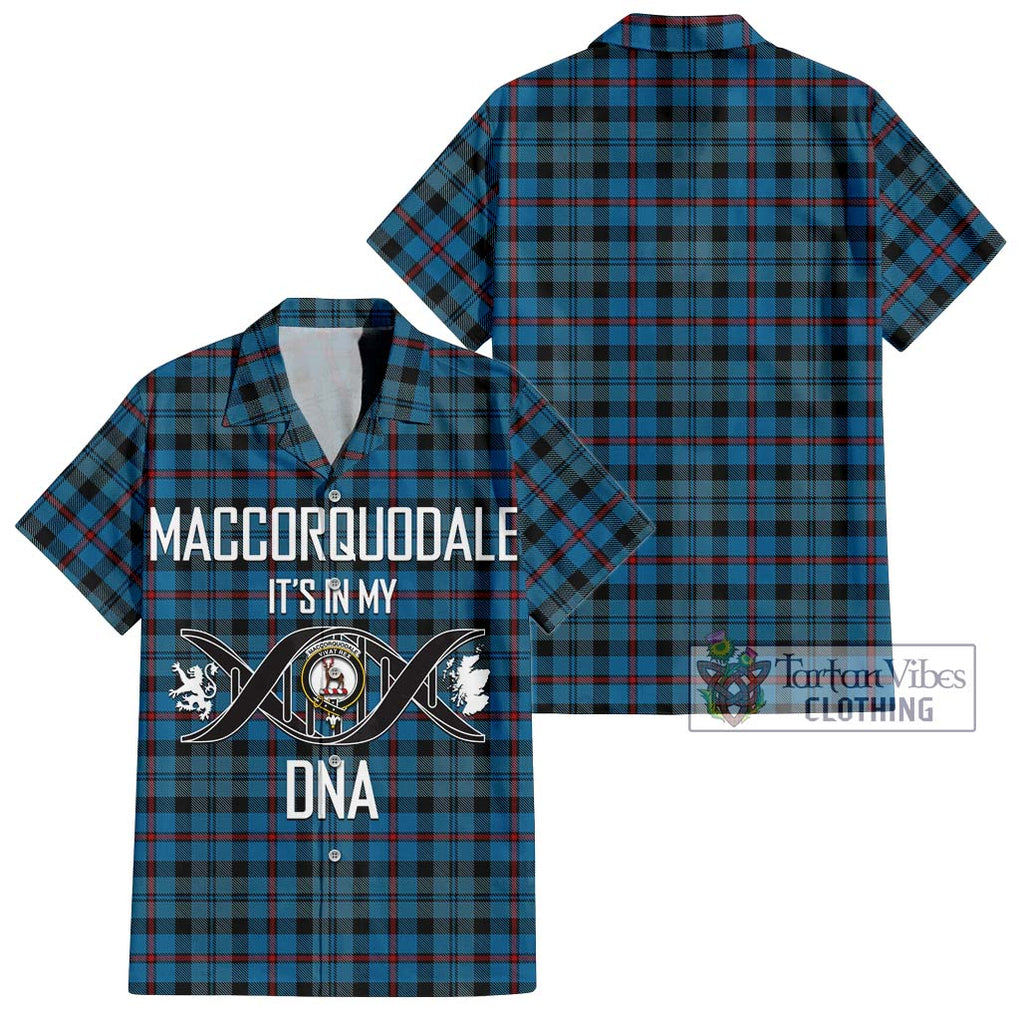 MacCorquodale (McCorquodale) Tartan Short Sleeve Button Shirt with Family Crest DNA In Me Style Kid - Tartanvibesclothing Shop