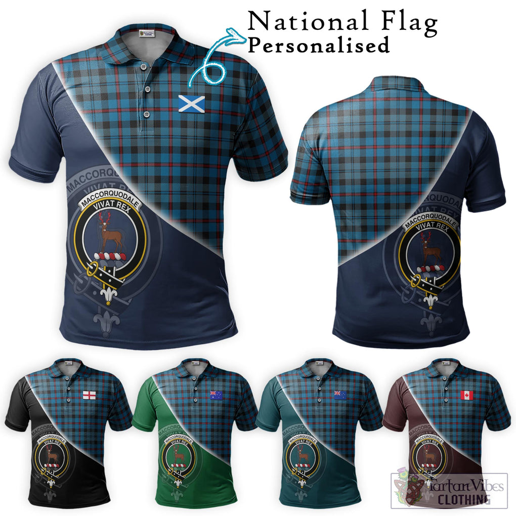 MacCorquodale (McCorquodale) Tartan Polo Shirt with Personalised National Flag and Family Crest Half Style Maroon - Tartanvibesclothing Shop