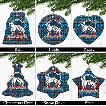 MacCorquodale (McCorquodale) Tartan Christmas Ceramic Ornaments with Scottish Gnome Playing Bagpipes