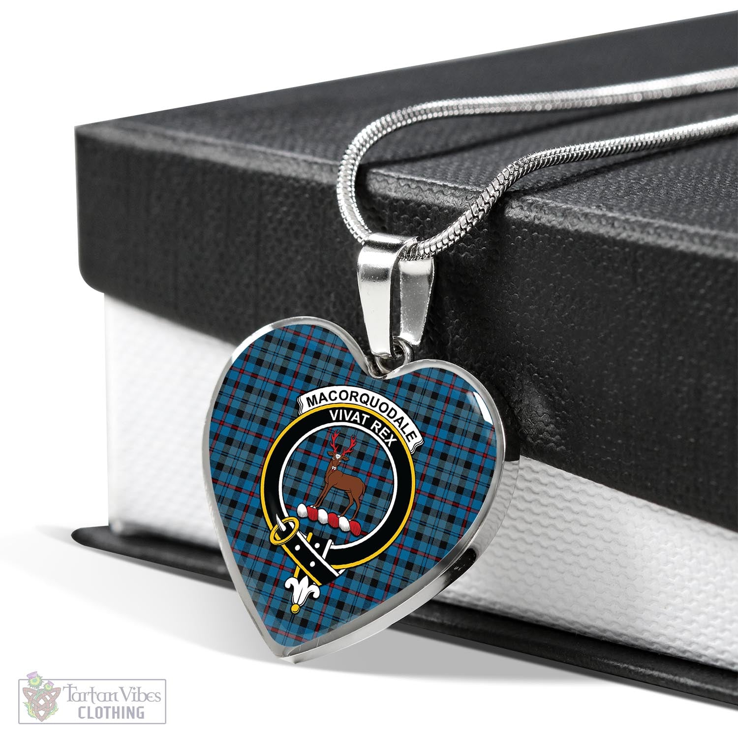 Tartan Vibes Clothing MacCorquodale Tartan Heart Necklace with Family Crest