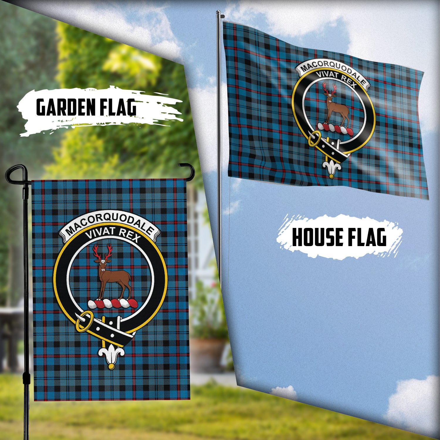 MacCorquodale (McCorquodale) Tartan Flag with Family Crest Garden Flag (Vertical) - Tartan Vibes Clothing