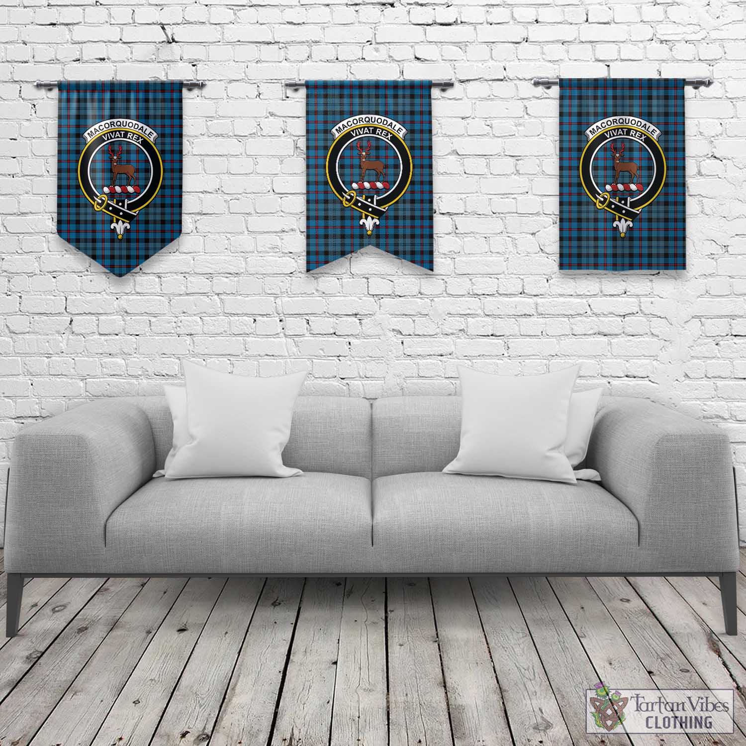 Tartan Vibes Clothing MacCorquodale Tartan Gonfalon, Tartan Banner with Family Crest