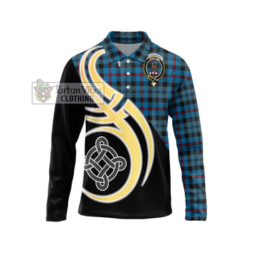 MacCorquodale (McCorquodale) Tartan Long Sleeve Polo Shirt with Family Crest and Celtic Symbol Style