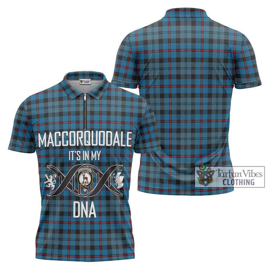 MacCorquodale (McCorquodale) Tartan Zipper Polo Shirt with Family Crest DNA In Me Style Unisex - Tartanvibesclothing Shop