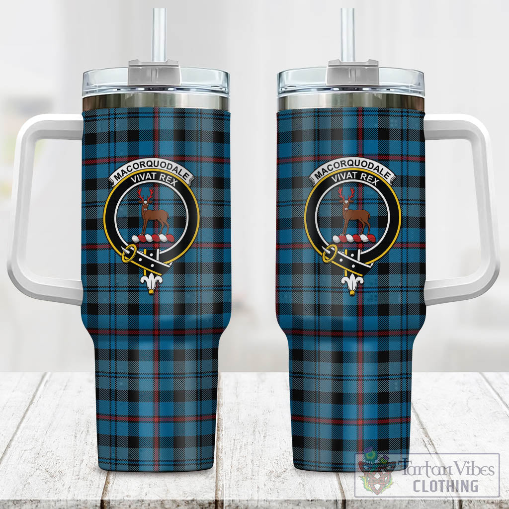 Tartan Vibes Clothing MacCorquodale Tartan and Family Crest Tumbler with Handle