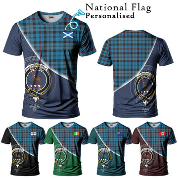 MacCorquodale (McCorquodale) Tartan T-Shirt with Personalised National Flag and Family Crest Half Style