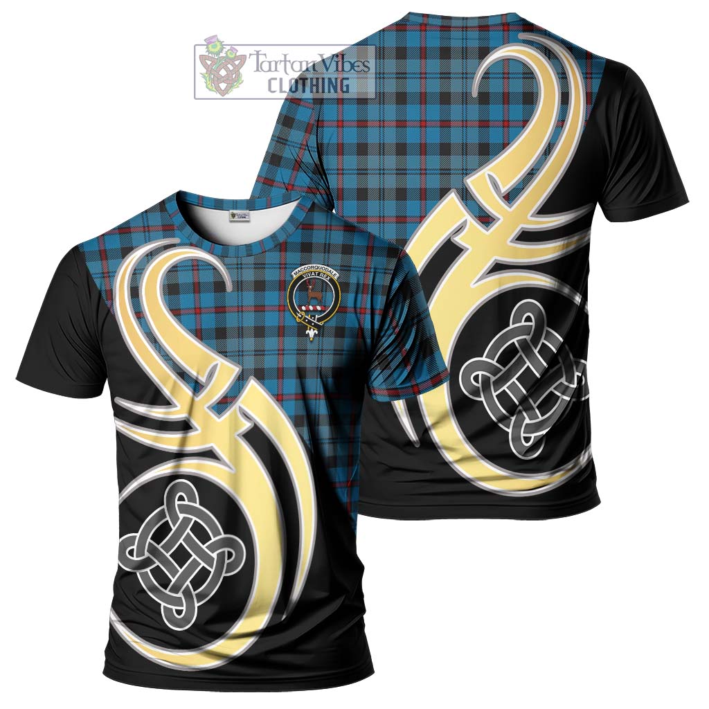 Tartan Vibes Clothing MacCorquodale Tartan T-Shirt with Family Crest and Celtic Symbol Style