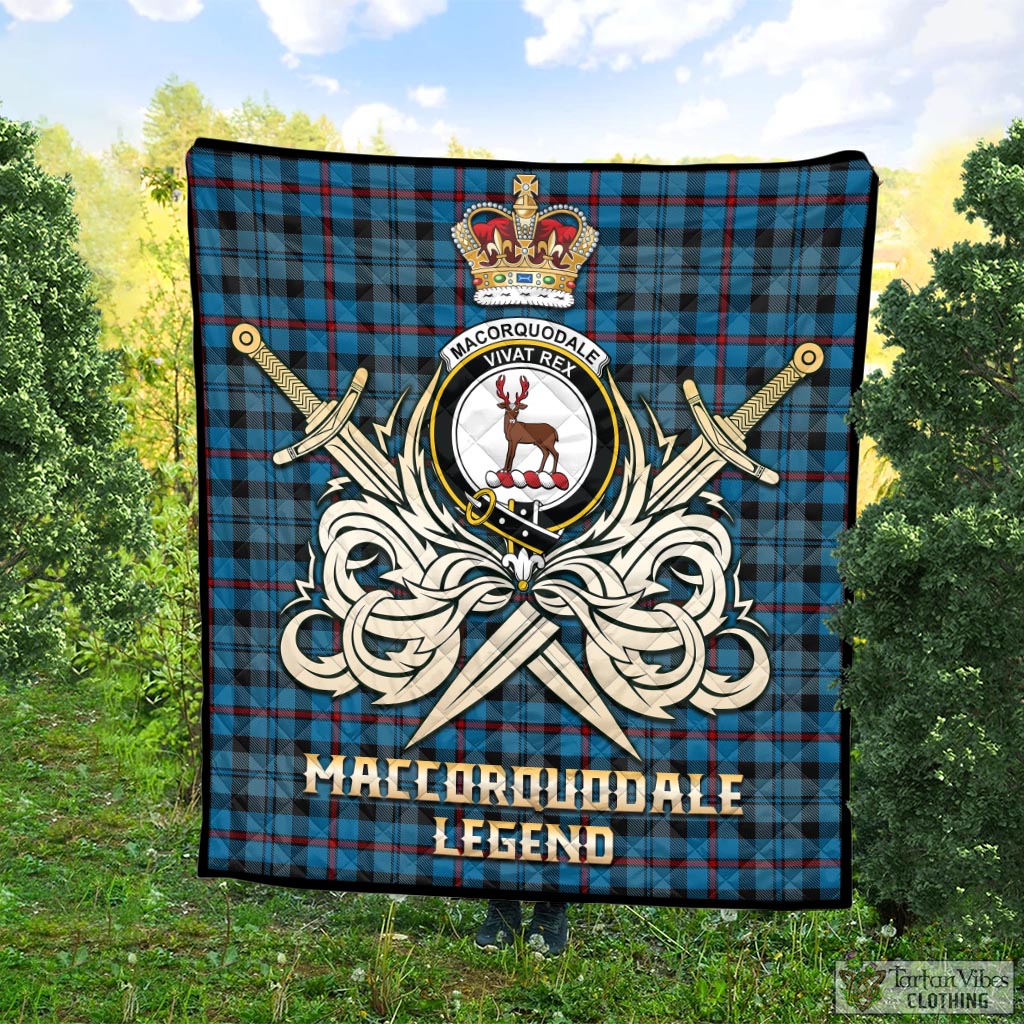 Tartan Vibes Clothing MacCorquodale Tartan Quilt with Clan Crest and the Golden Sword of Courageous Legacy