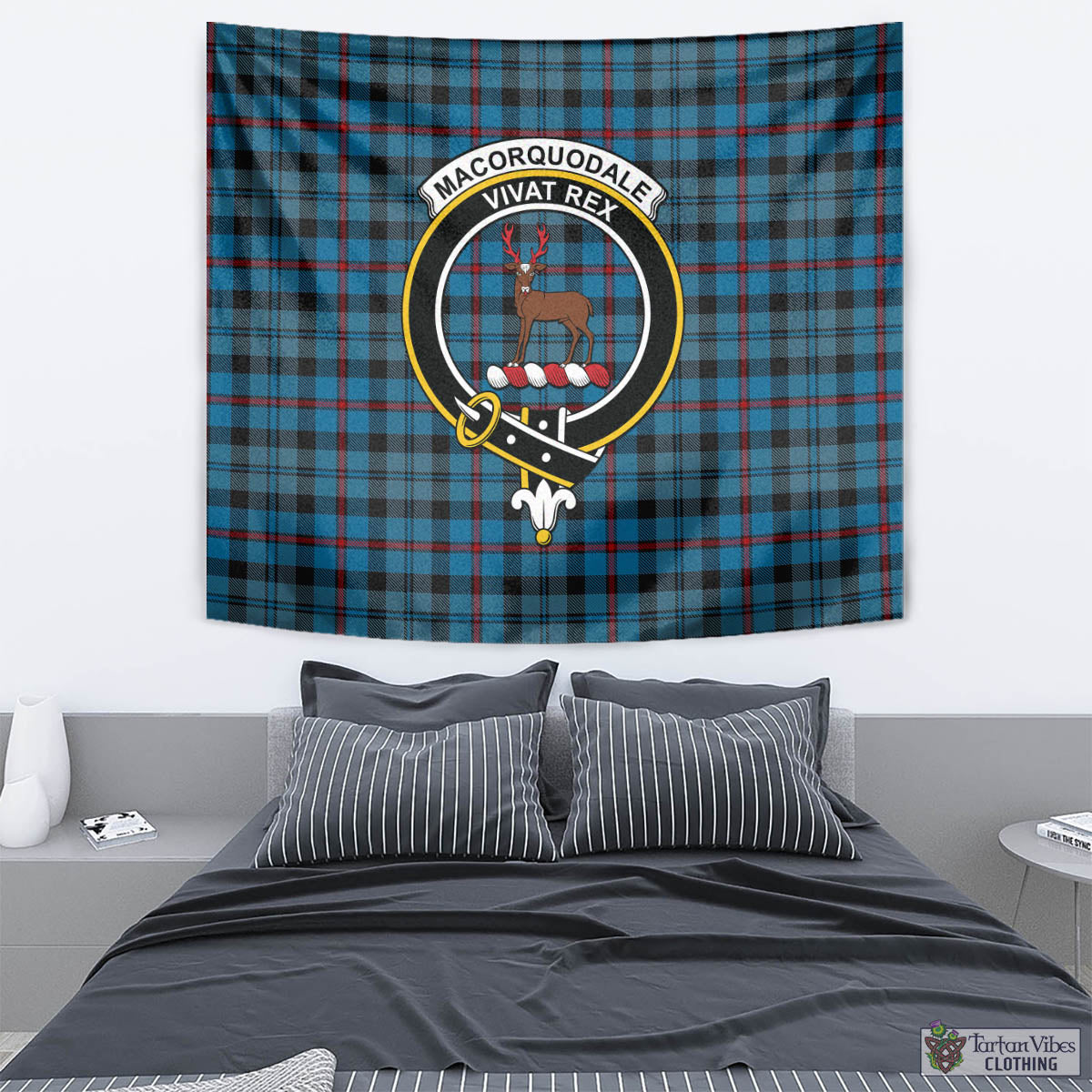 Tartan Vibes Clothing MacCorquodale Tartan Tapestry Wall Hanging and Home Decor for Room with Family Crest