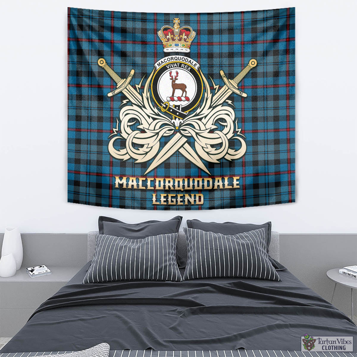 Tartan Vibes Clothing MacCorquodale Tartan Tapestry with Clan Crest and the Golden Sword of Courageous Legacy