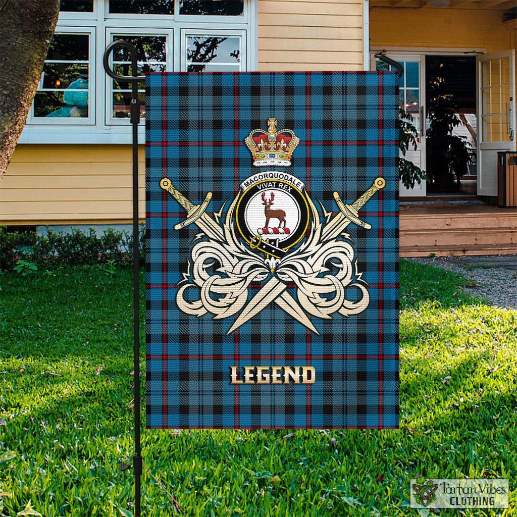 Tartan Vibes Clothing MacCorquodale Tartan Flag with Clan Crest and the Golden Sword of Courageous Legacy