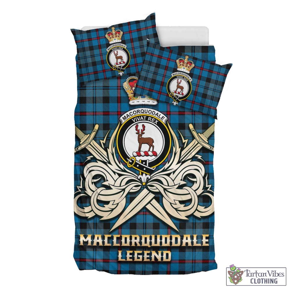 Tartan Vibes Clothing MacCorquodale Tartan Bedding Set with Clan Crest and the Golden Sword of Courageous Legacy