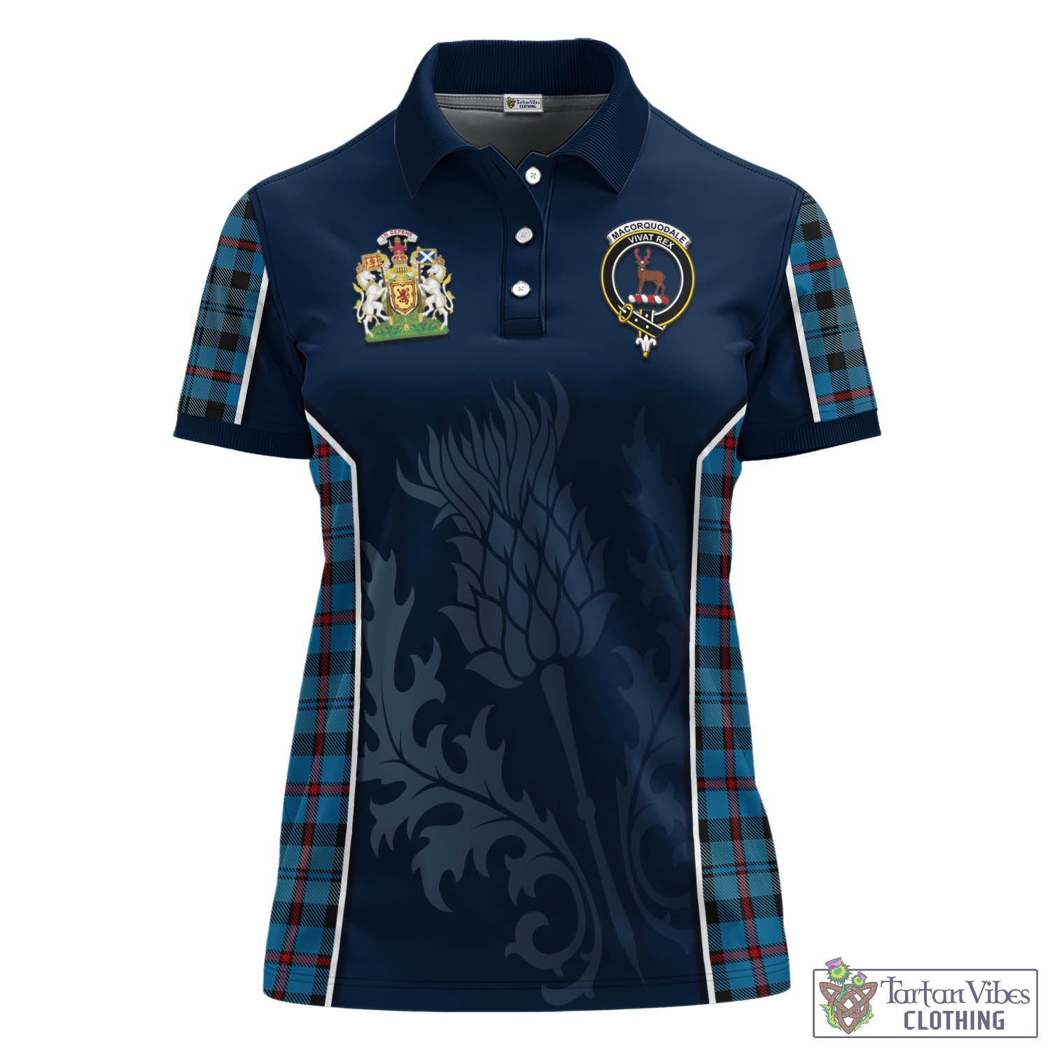 Tartan Vibes Clothing MacCorquodale Tartan Women's Polo Shirt with Family Crest and Scottish Thistle Vibes Sport Style