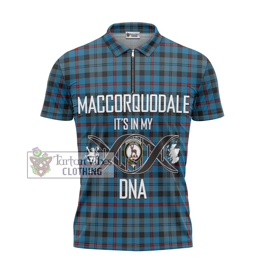 MacCorquodale (McCorquodale) Tartan Zipper Polo Shirt with Family Crest DNA In Me Style - Tartanvibesclothing Shop