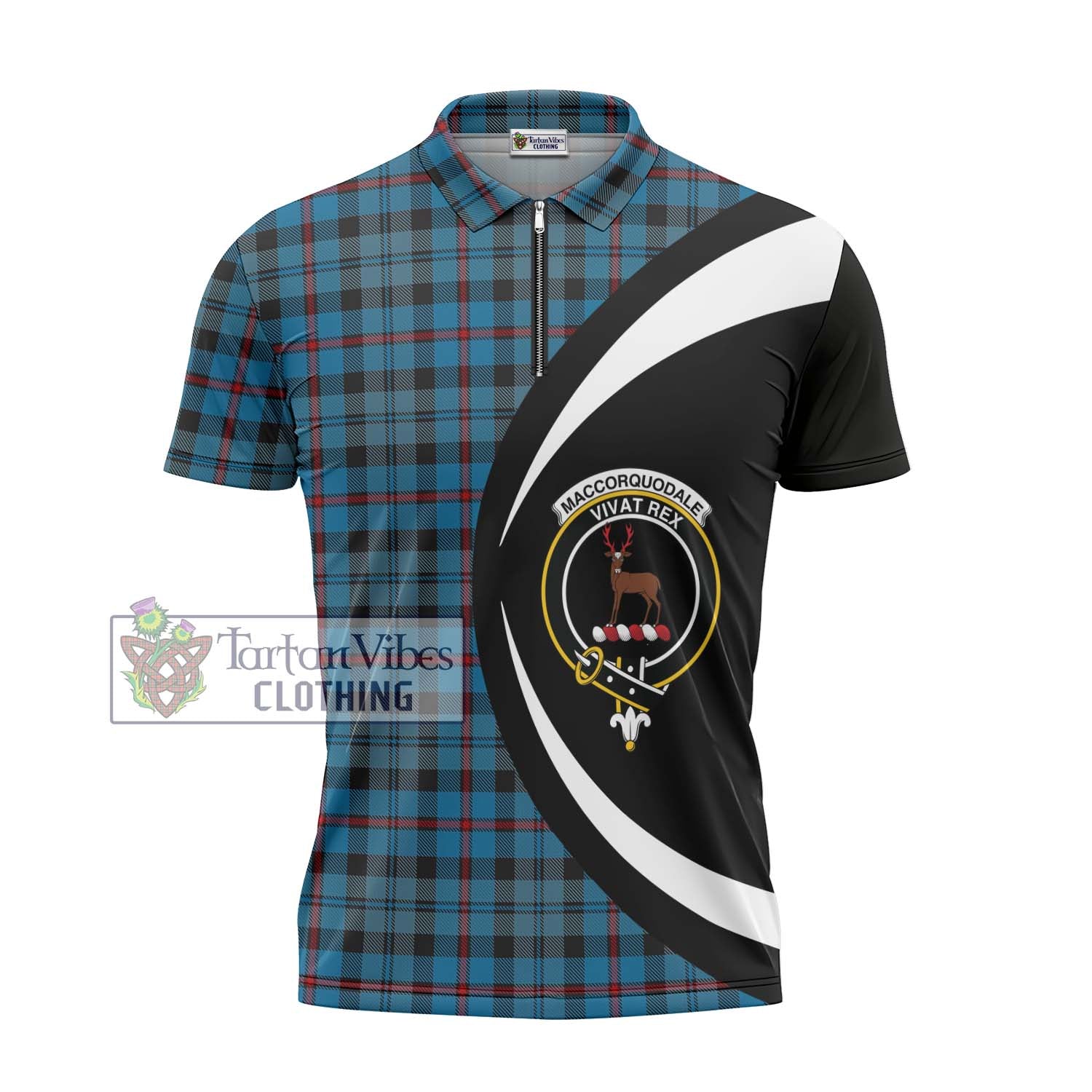 Tartan Vibes Clothing MacCorquodale Tartan Zipper Polo Shirt with Family Crest Circle Style